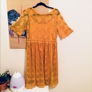Mustard Lace Overlay Dress